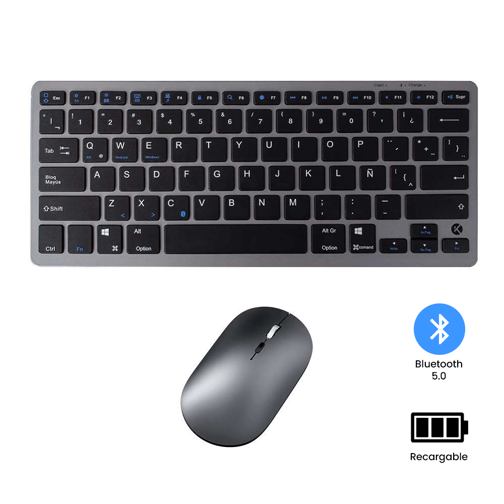 Imagen 2 del producto Kit inalámbrico Kreed teclado y mouse, membrana, conexión USB, recargable, negro con gris
