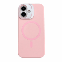 Case iBox soft line para iPhone 17 con magsafe, soporte en cámara y material de silicona, metal y microfibra, rosado