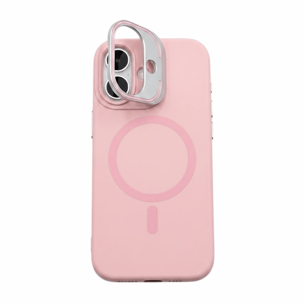 Imagen 2 del producto Case iBox soft line para iPhone 17 con magsafe, soporte en cámara y material de silicona, metal y microfibra, rosado