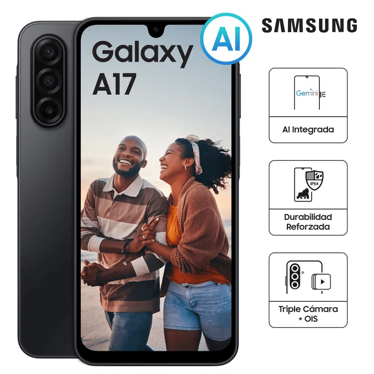 Imagen 2 del producto Celular Samsung Galaxy A17 4G 128GB, 8GB RAM, cámara trasera 50MP y frontal 13MP, pantalla 6.7"", negro