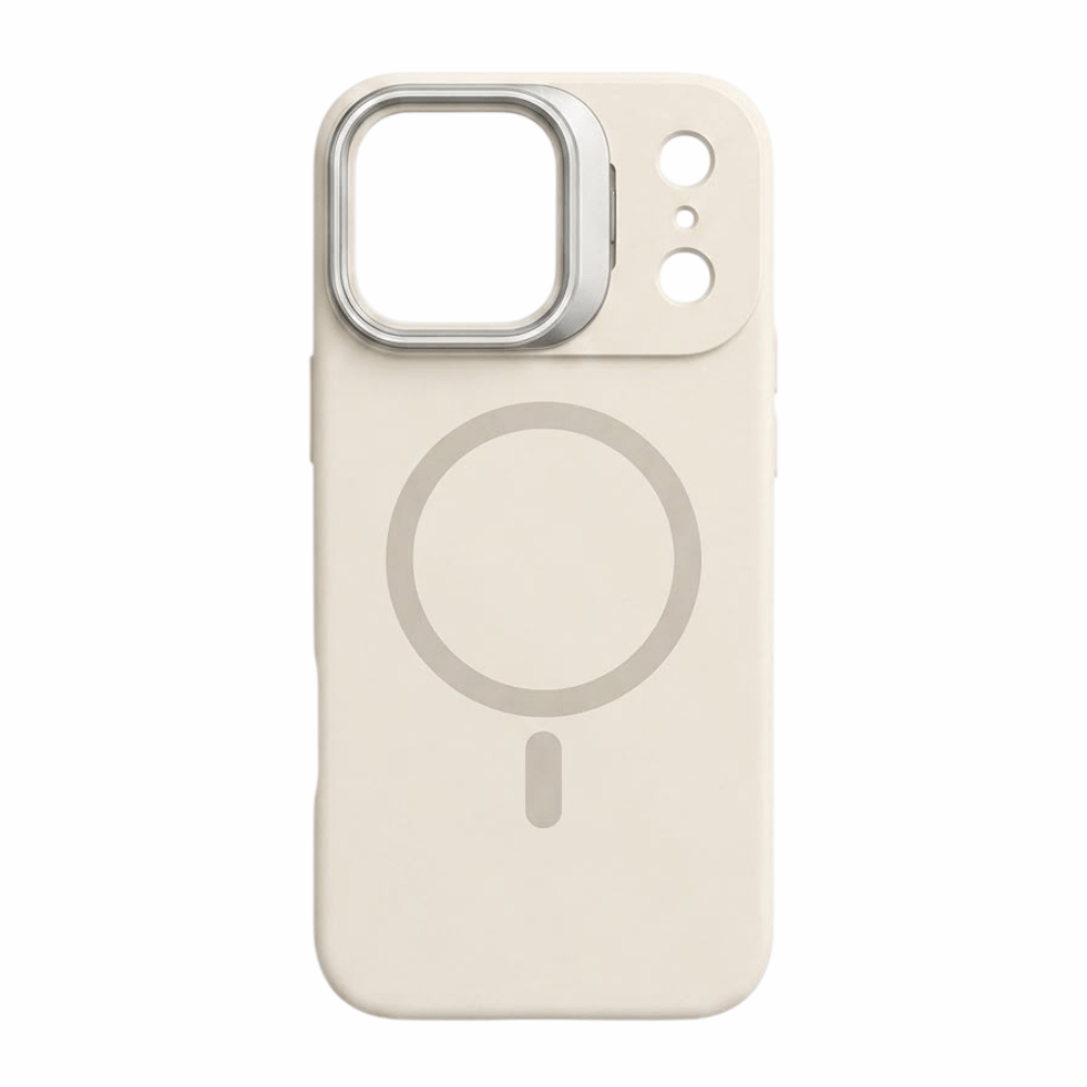 Imagen 1 del producto Case iBox soft line para iPhone 17 Pro Max con magsafe, soporte en cámara y material de silicona, metal y microfibra, beige
