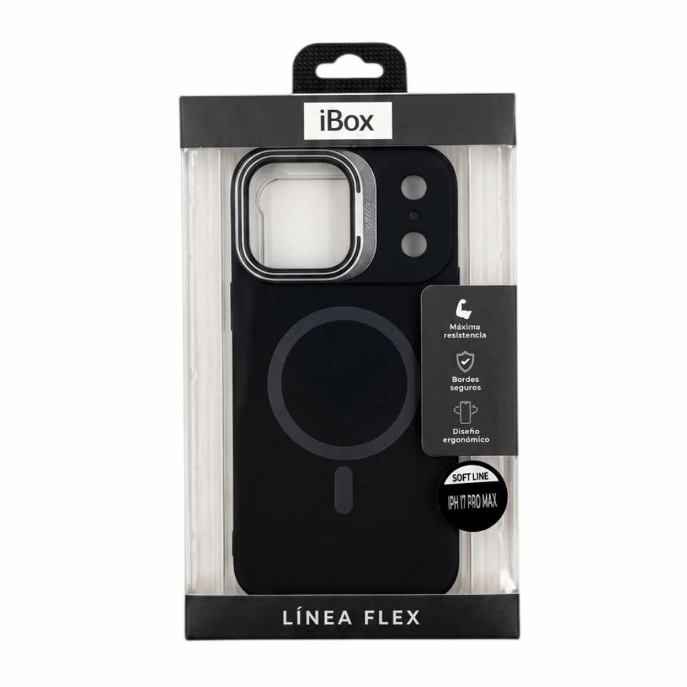 Imagen 2 del producto Case iBox soft line para iPhone 17 Pro Max con magsafe, soporte en cámara y material de silicona, metal y microfibra, negro