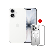 iPhone 17 eSIM 256GB, 8GB RAM, cámara trasera 48MP y frontal 18MP, pantalla 6.3"", blanco, con case y mica