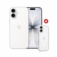 iPhone 17 eSIM 256GB, 8GB RAM, cámara trasera 48MP y frontal 18MP, pantalla 6.3"", blanco, con case