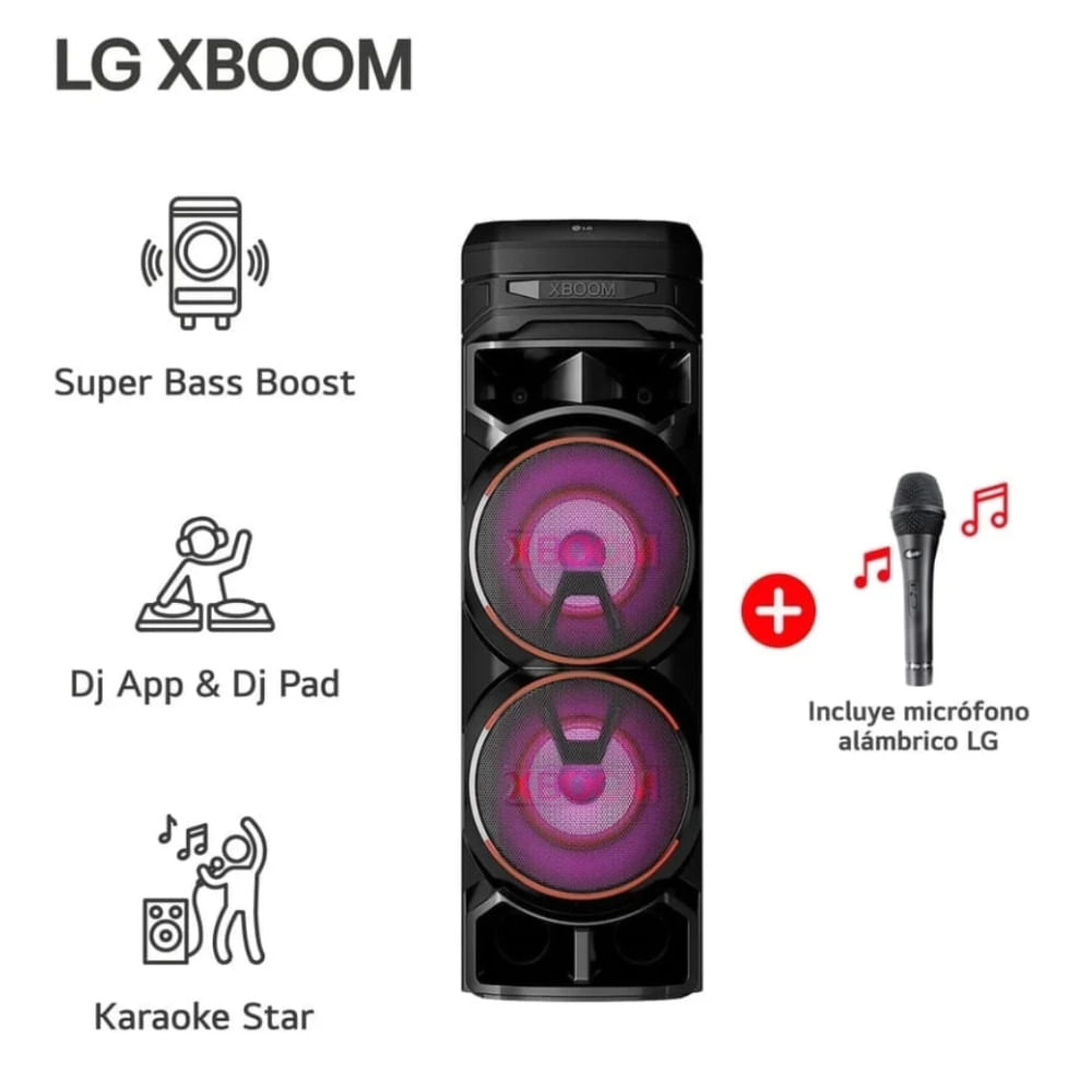 Imagen 2 del producto Parlante de torre LG XBOOM RNC9, 1800W, multi-bluetooth, Radio FM, karaoke, con luces, negro + micrófono