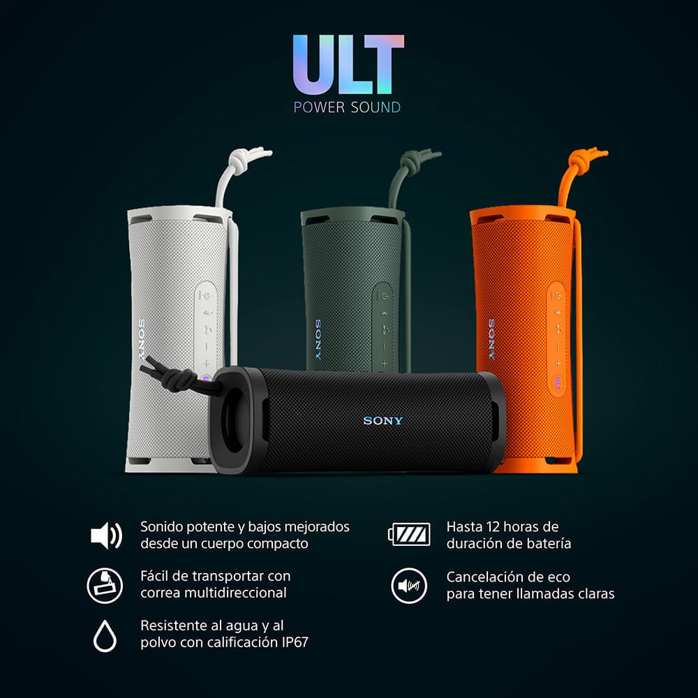 Imagen 2 del producto Parlante bluetooth Sony SRS-ULT10, resistente al agua IP67, hasta 12 horas de reproducción, blanco