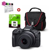 Cámara mirrorless Canon EOS R100 24.1MP, lente RF-S 18-45mm, video 4K, negro + Kit básico + Claqueta