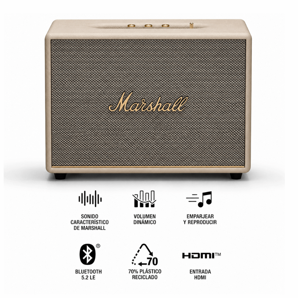 Imagen 2 del producto Parlante Bluetooth Marshall Woburn III, 150 W RMS, Bluetooth 5.2, HDMI/RCA, Jack 3.5 mm, ecualizador, 5 altavoces, crema