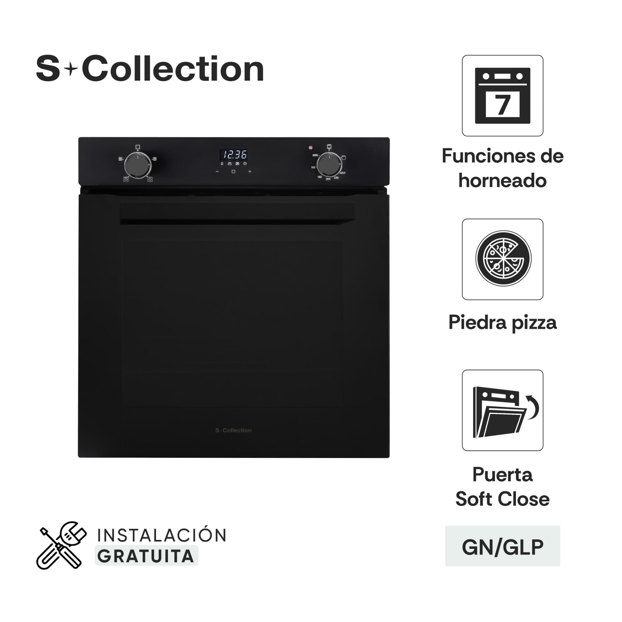Imagen 2 del producto Horno empotrable a gas Sole Scollection Pure Black DG1, timer digital, 73 litros, negro