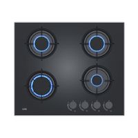 Encimera Sole S-SOLCO049V2 60 cm, vidrio templado, 4 quemadores, gas, negro