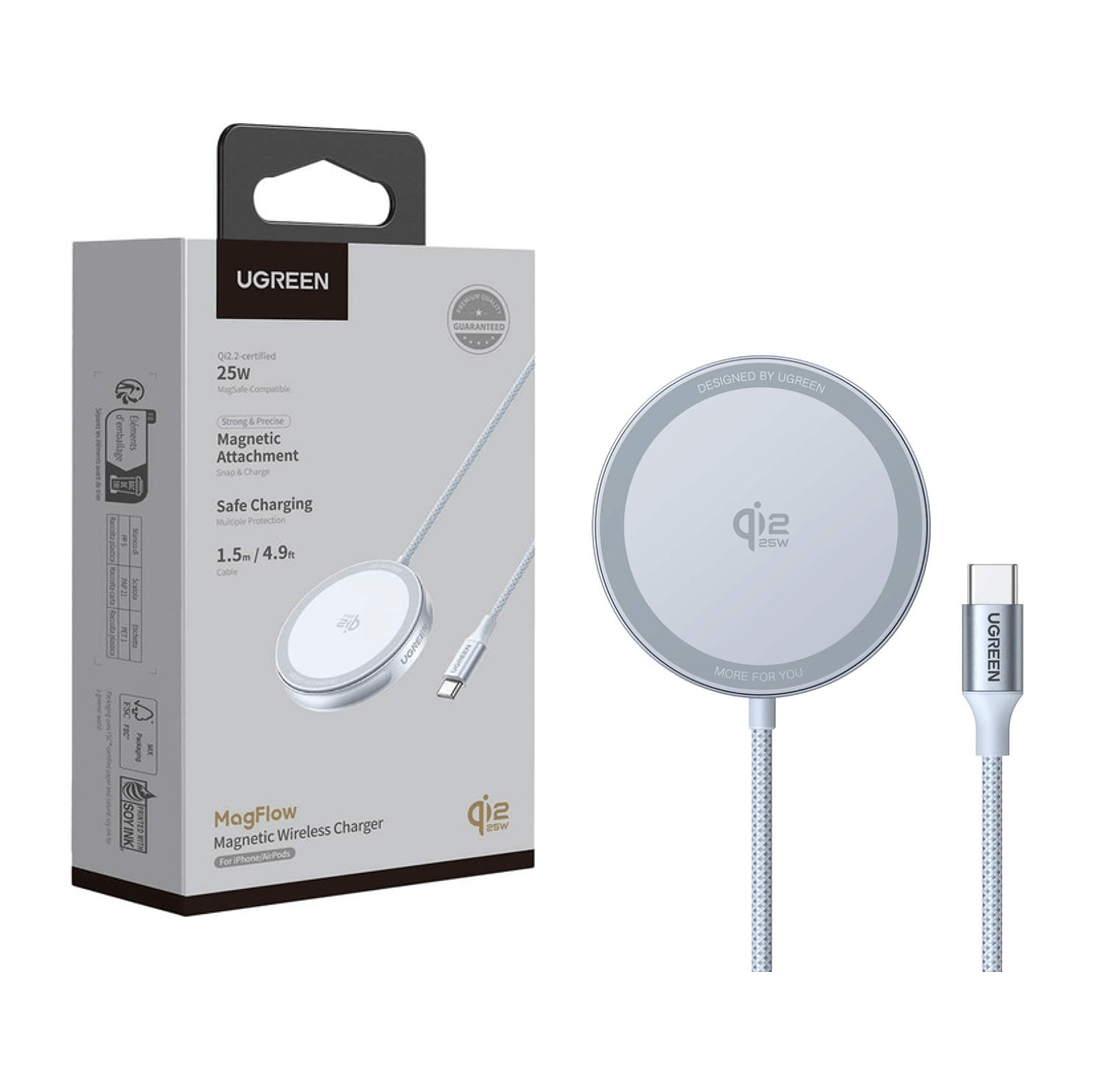 Imagen 1 del producto Base de carga inalámbrica UGREEN W753 MagSafe Qi2, 25W, USB-C, cable 1.5 m, silver