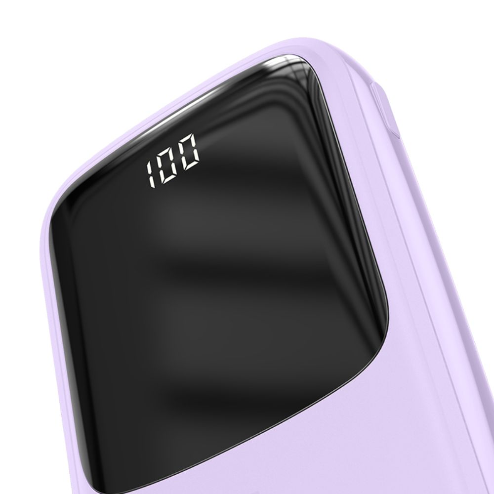 Imagen 2 del producto Batería externa Baseus 10000 mAh 15W, pantalla digital, 2 USB, Type-C, cable Lightning integrado, lila