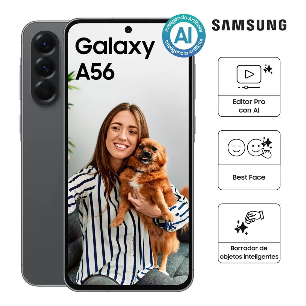 Imagen 2 del producto Celular Samsung Galaxy A56 5G 256GB, 8GB RAM, cámara 50MP y frontal 12MP, pantalla 6.7"", chip + eSIM, gris