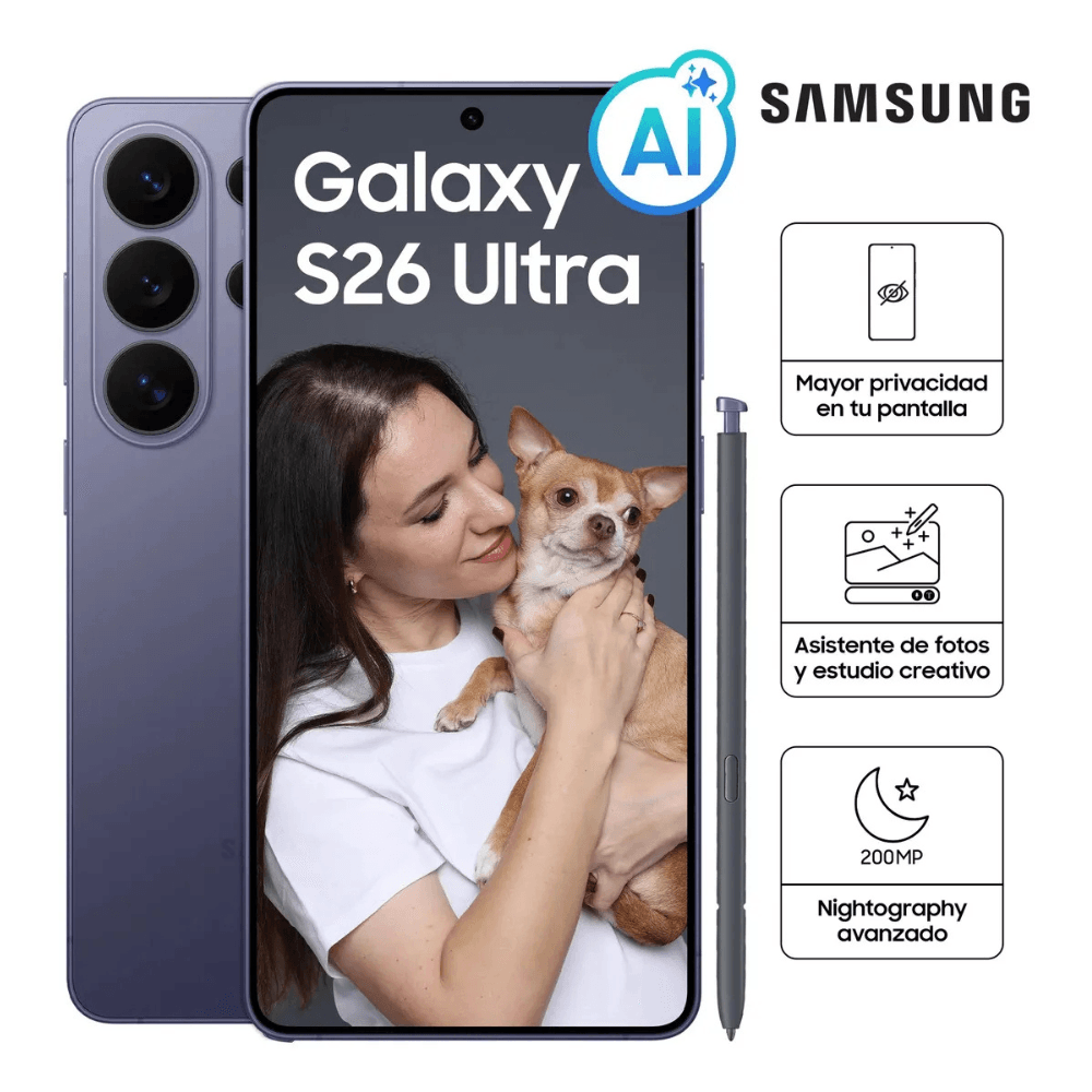 Imagen 2 del producto Celular Samsung Galaxy S26 Ultra 5G 512GB, 12GB RAM, cámara 200MP y frontal 12MP, pantalla 6.9"", chip + eSIM, violeta
