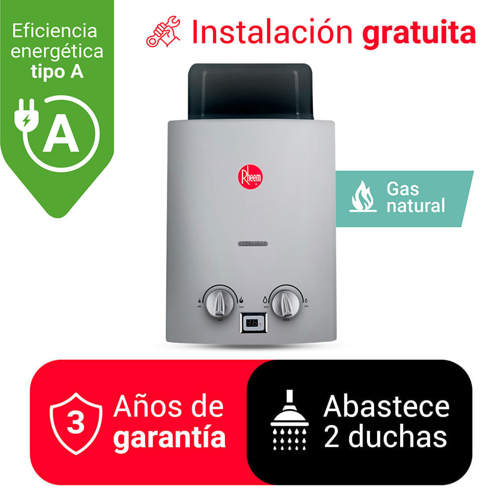 Imagen 2 del producto Terma a gas Rheem GN, 8L, tiro natural sin ducto, encendido automático, display digital, instalación gratuita