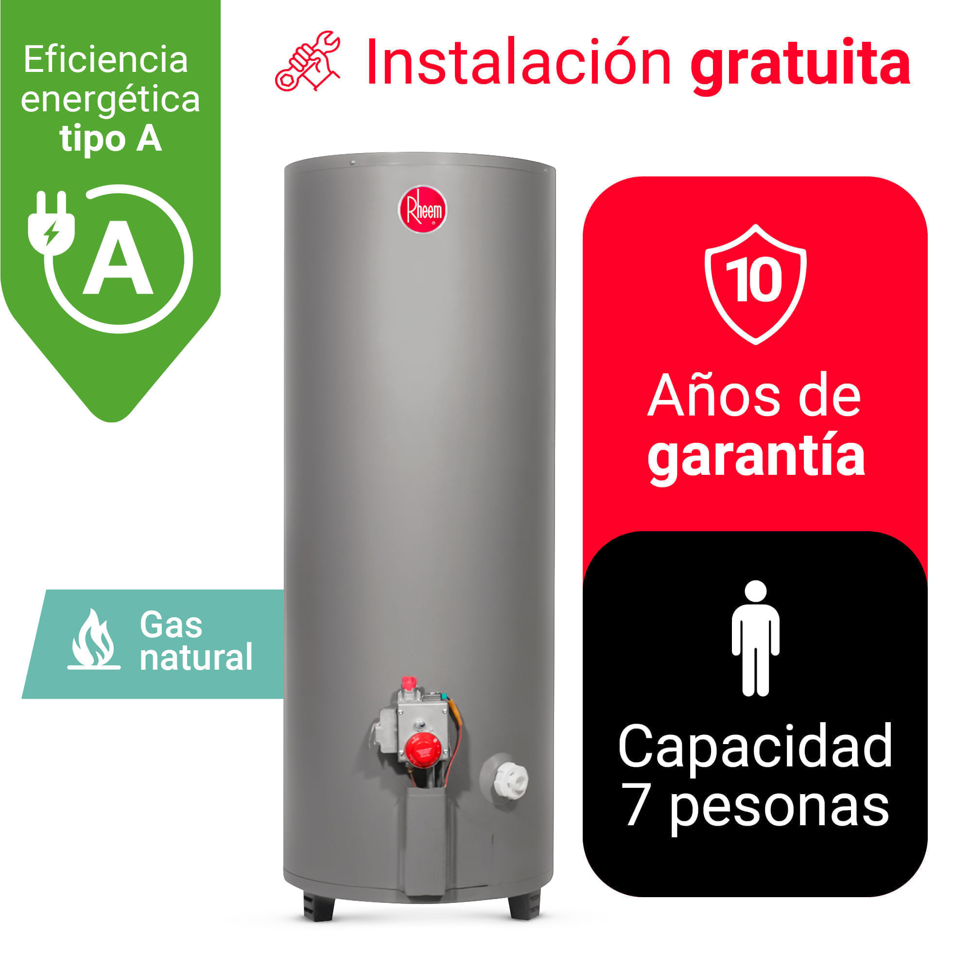 Imagen 2 del producto Termotanque Rheem, 190 litros, gas natural, gris