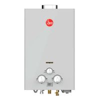 Terma a gas Rheem, 10 litros, GLP, botón de encendido y apagado, gris
