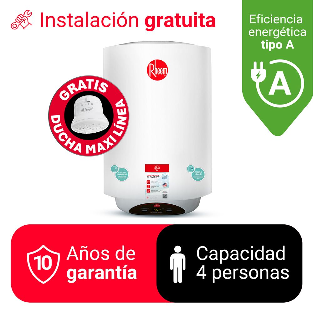 Imagen 2 del producto Terma eléctrica Rheem Ai smart 1500W, 80 litros, temperatura digital, blanco