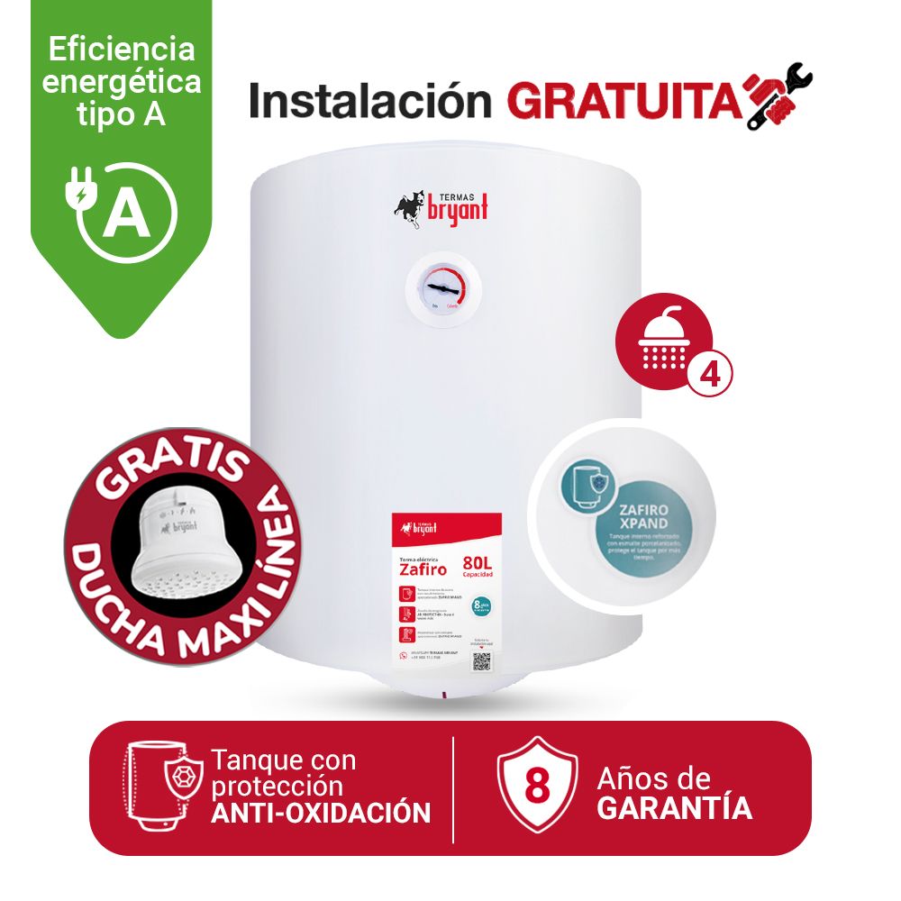 Imagen 2 del producto Terma eléctrica Bryant, 80 litros, protección contra oxidación, blanco