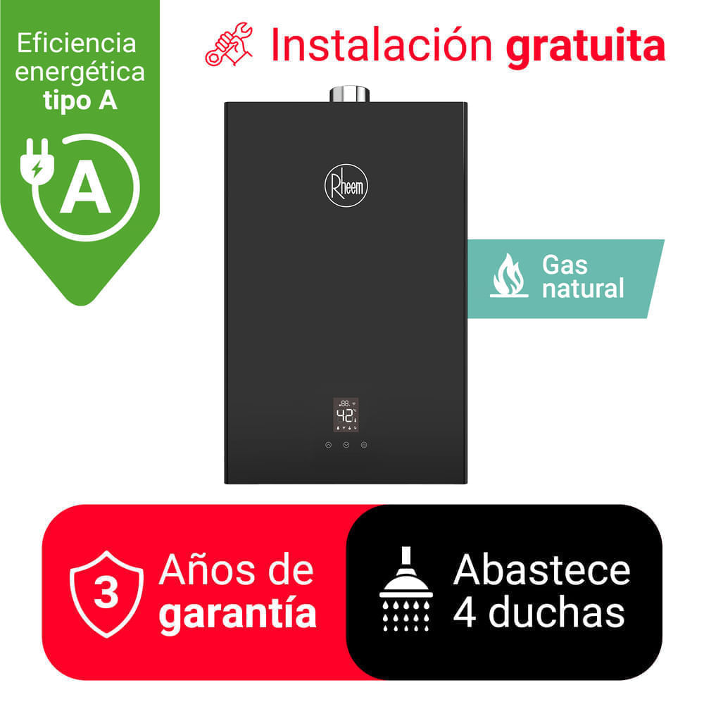 Imagen 2 del producto Terma a gas Rheem, 18 litros, Wi-Fi, gas natural, negro