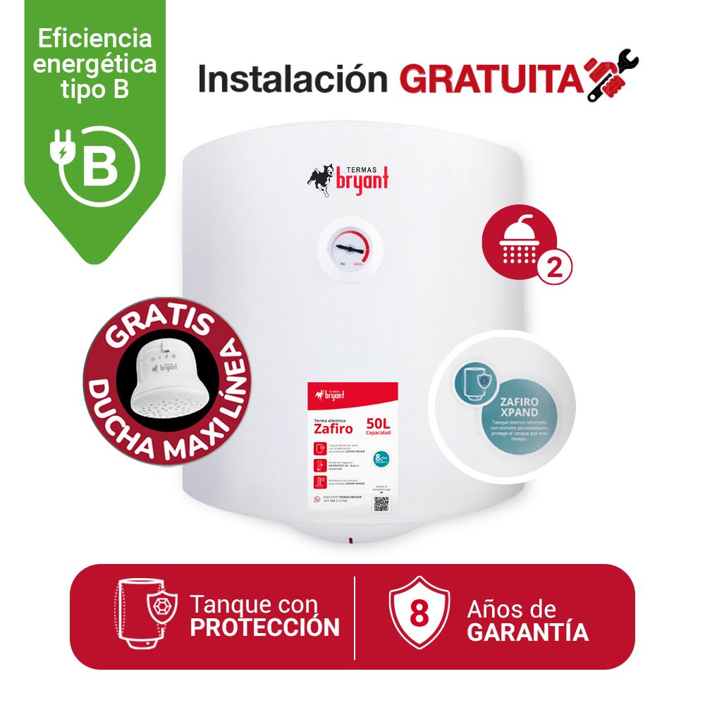 Imagen 2 del producto Terma eléctrica Bryant Zafiro 1500W, 50 litros, blanco