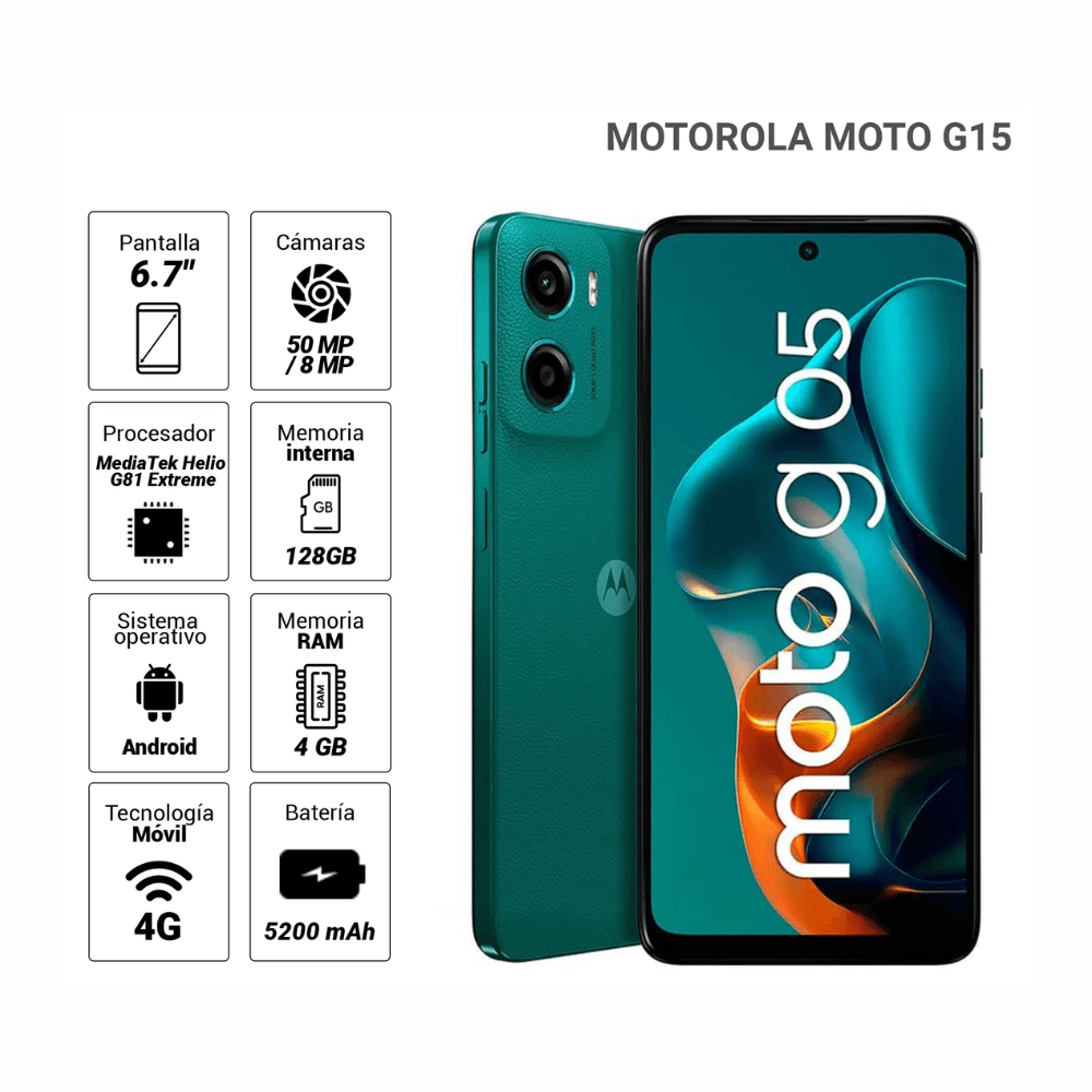 Imagen 2 del producto Reacondicionado: Celular Motorola Moto G05 4G 128GB, 4GB RAM, cámara trasera 50MP y frontal 8MP, 6.67"", verde