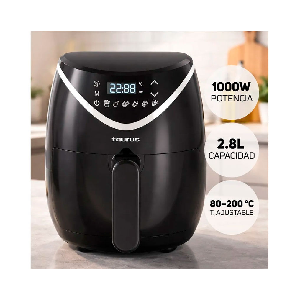 Imagen 2 del producto Freidora de aire Taurus Black Fryer II 2.8L, 1000W, panel digital, 6 funciones, temperatura 80 a 200C, negro