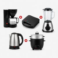 Combo Imaco 5 en 1: licuadora 1.5L 450W, arrocera 1.2L, cafetera, hervidor y sandwichera