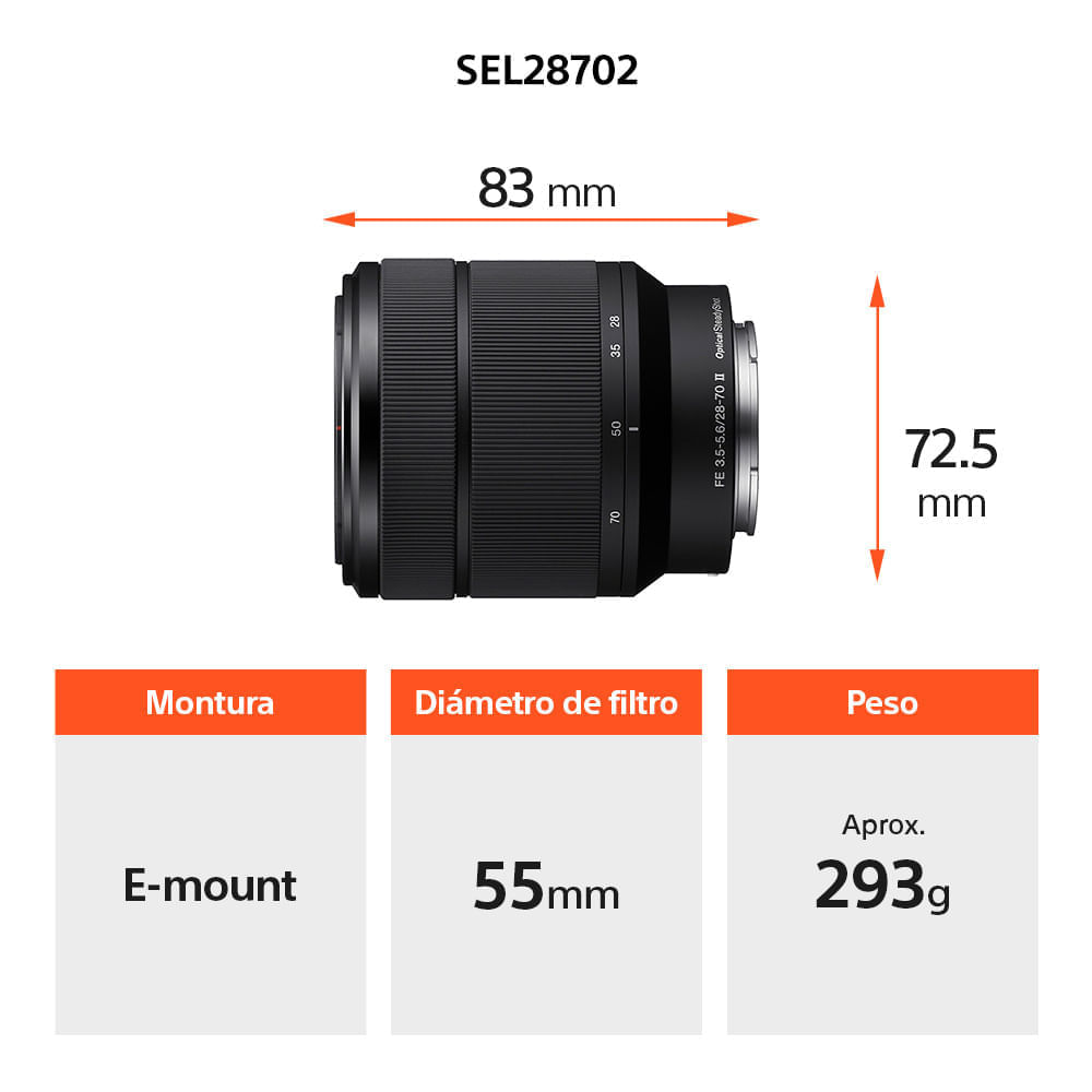 Imagen 2 del producto Lente Sony SEL28702 zoom, F3.5-5.6 OSS II, montura E Full Frame