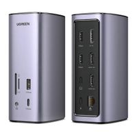 Docking Station Pro Ugreen, conector USB Tipo-C, 12 puertos, USB-C, USB-A, HDMI, DP, Ethernet RJ45, SD, Micro SD, Jack 3.5 mm