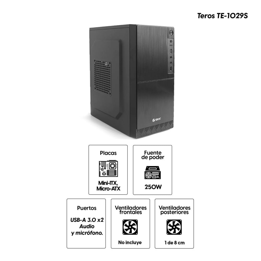 Imagen 2 del producto Reacondicionado: Gabinete Teros TE-1028S MATX, usb 3.0, Audio HD, con fuente 250W