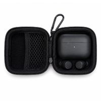 Estuche organizador Decibel para audífonos TWS, tapa dura, diseño cuadrado, con gancho, negro