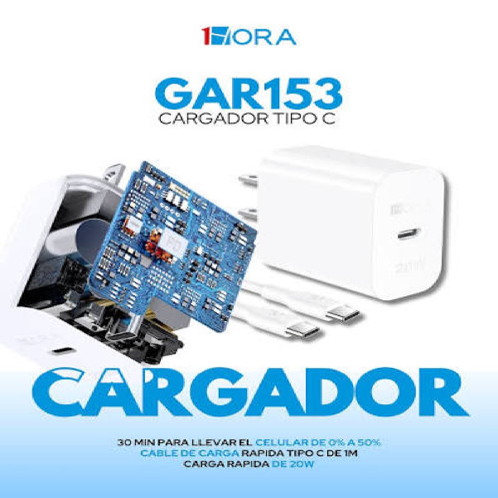 Imagen 2 del producto Cargador de pared 20W, carga rápida, 1 entrada Tipo-C, cable USB-C a USB-C 1 m, blanco