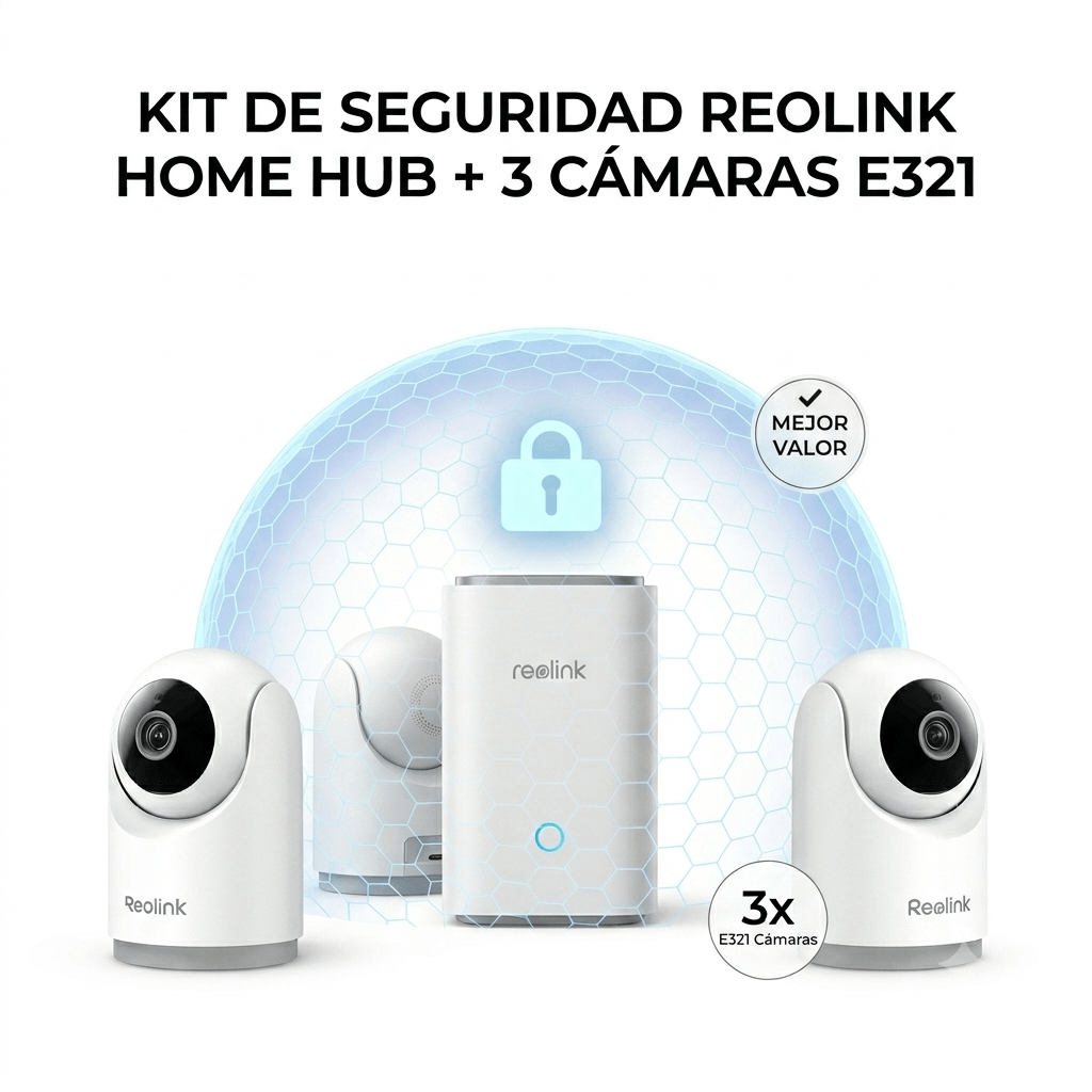 Imagen 2 del producto Kit de seguridad Reolink Home Hub + 3 cámaras E321 3MP Wi-Fi, visión nocturna, blanco