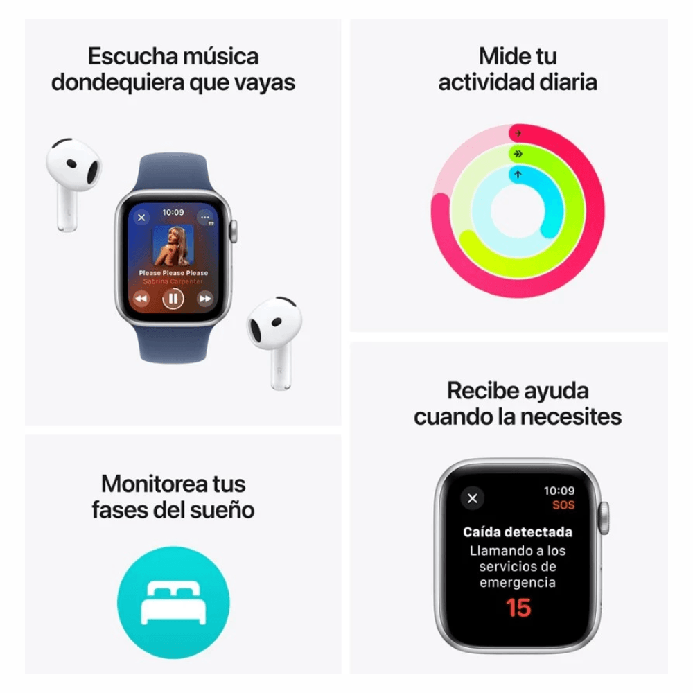 Imagen 2 del producto Apple Watch SE 2da generación 40 mm, Retina LTPO OLED 1.57"", GPS, ISO 22810:2010, hasta 18 horas, correa Sport Band S/M, Starlight
