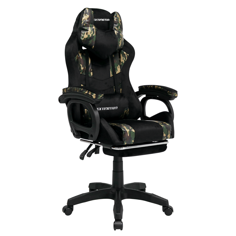 Imagen 2 del producto Silla gamer Extingtion Sapp, reclinable 135°, reposapiés, cojines lumbar y cervical, camuflaje