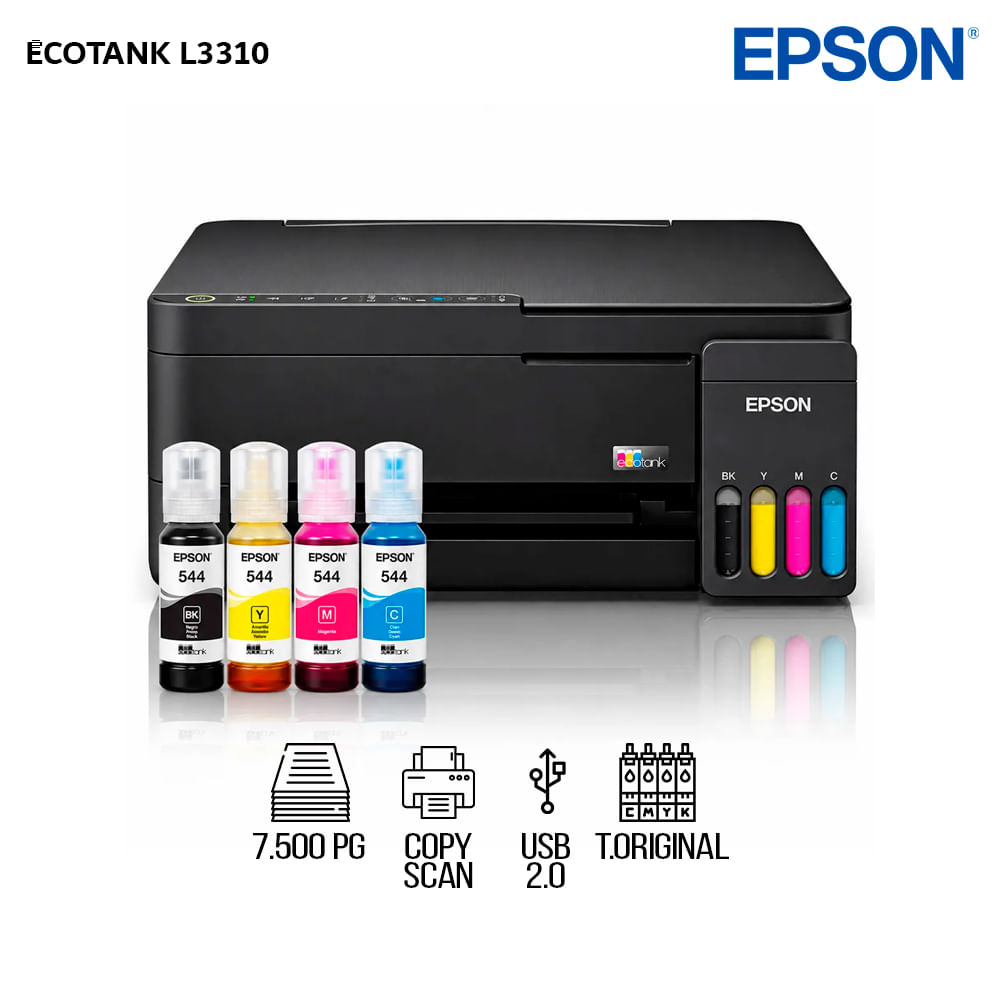 Imagen 2 del producto Impresora multifuncional Epson EcoTank L3310, inyección de tinta, alámbrica, con tanques recargables