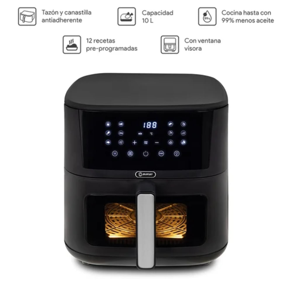 Imagen 2 del producto Freidora de aire Miray OFM-115 10L, panel digital, 12 programas, 1800W, negro