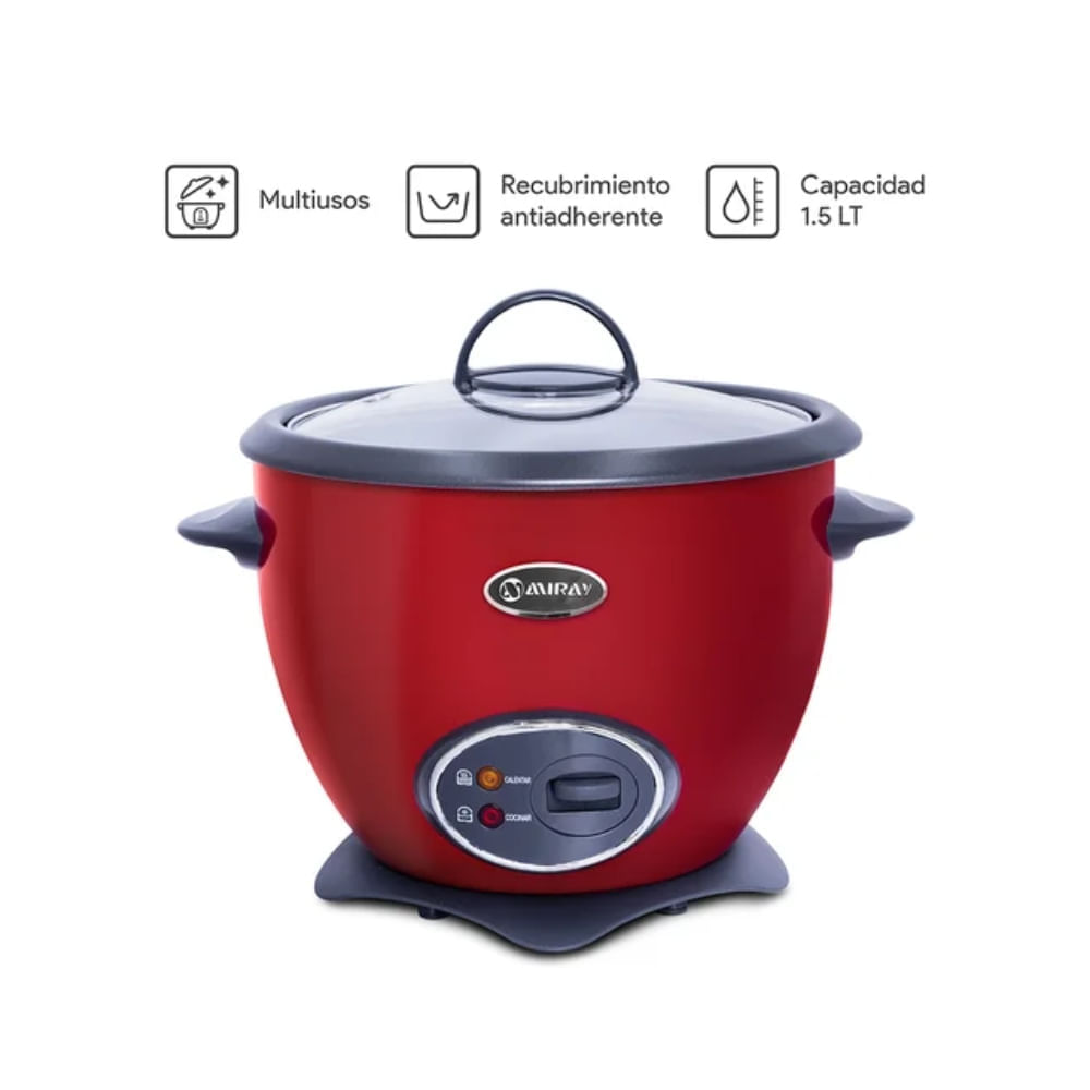 Imagen 2 del producto Olla arrocera Miray OM-T337R 1.5L, 500W, antiadherente, tapa de vidrio, rojo