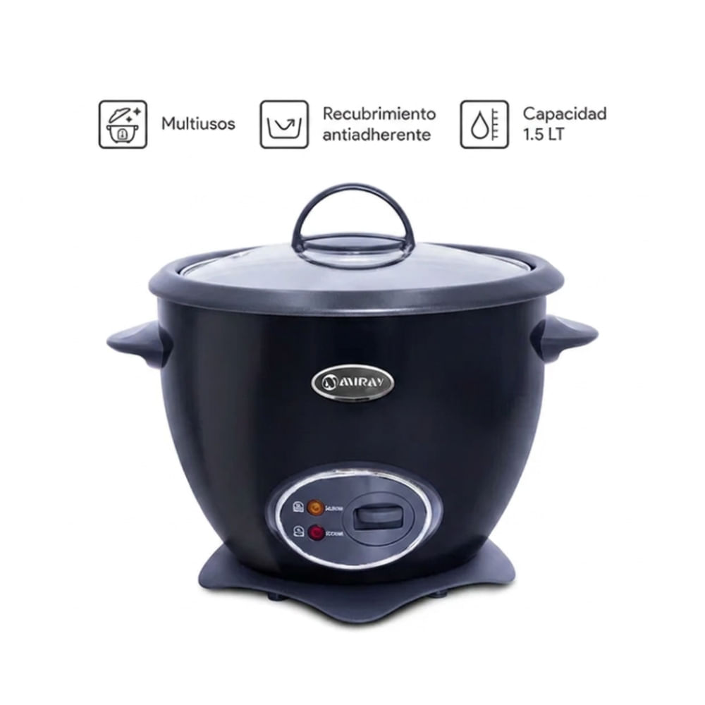 Imagen 2 del producto Olla arrocera Miray OM-T337N 1.5L, 500W, antiadherente, tapa de vidrio, negro