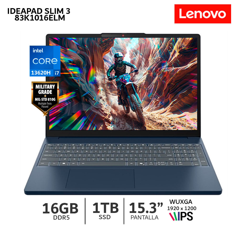 Imagen 2 del producto Laptop Lenovo IdeaPad Slim 3 15IRH10 15.3"" WUXGA, Intel Core i7-13620H, 16GB RAM, SSD 1TB, azul