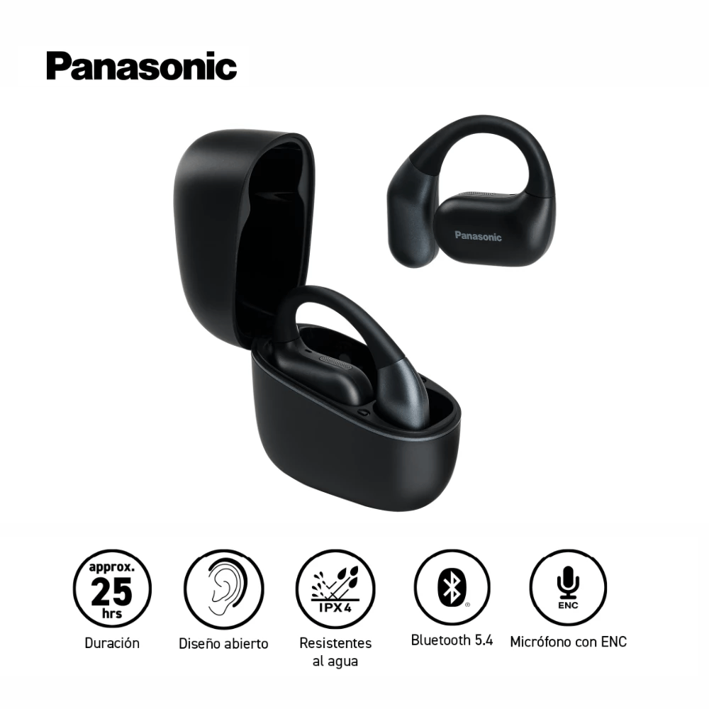 Imagen 2 del producto Audífonos Bluetooth true wireless Panasonic RB-F10DE-K open ear, IPX4, hasta 24 horas, negro