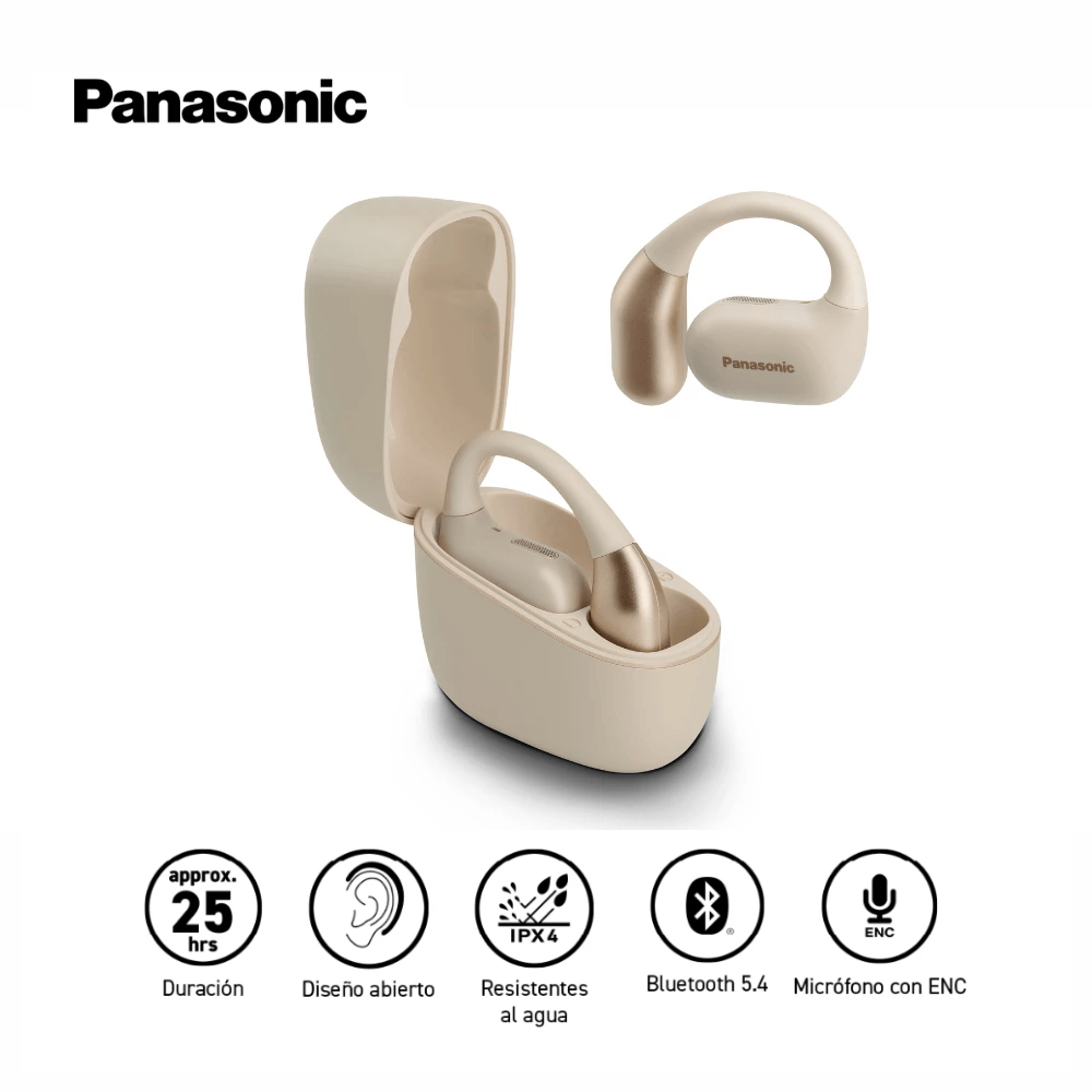 Imagen 2 del producto Audífonos Bluetooth true wireless Panasonic RB-F10DE-K open ear, IPX4, hasta 24 horas, beige