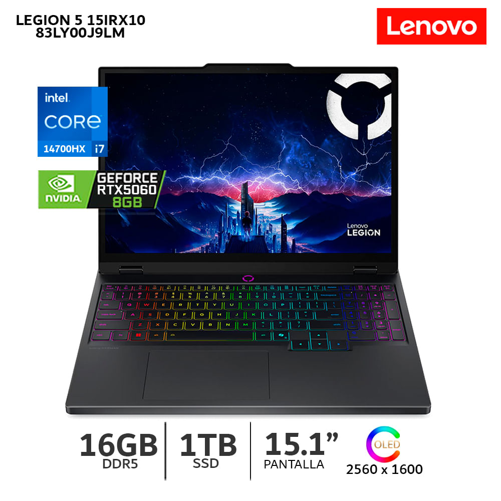Imagen 2 del producto Laptop Lenovo Legion 5 15IRX10 15.1"", Intel Core i7-14700HX, 1TB SSD, 16GB RAM, Windows 11, negro eclipse (83LY00J9LM)