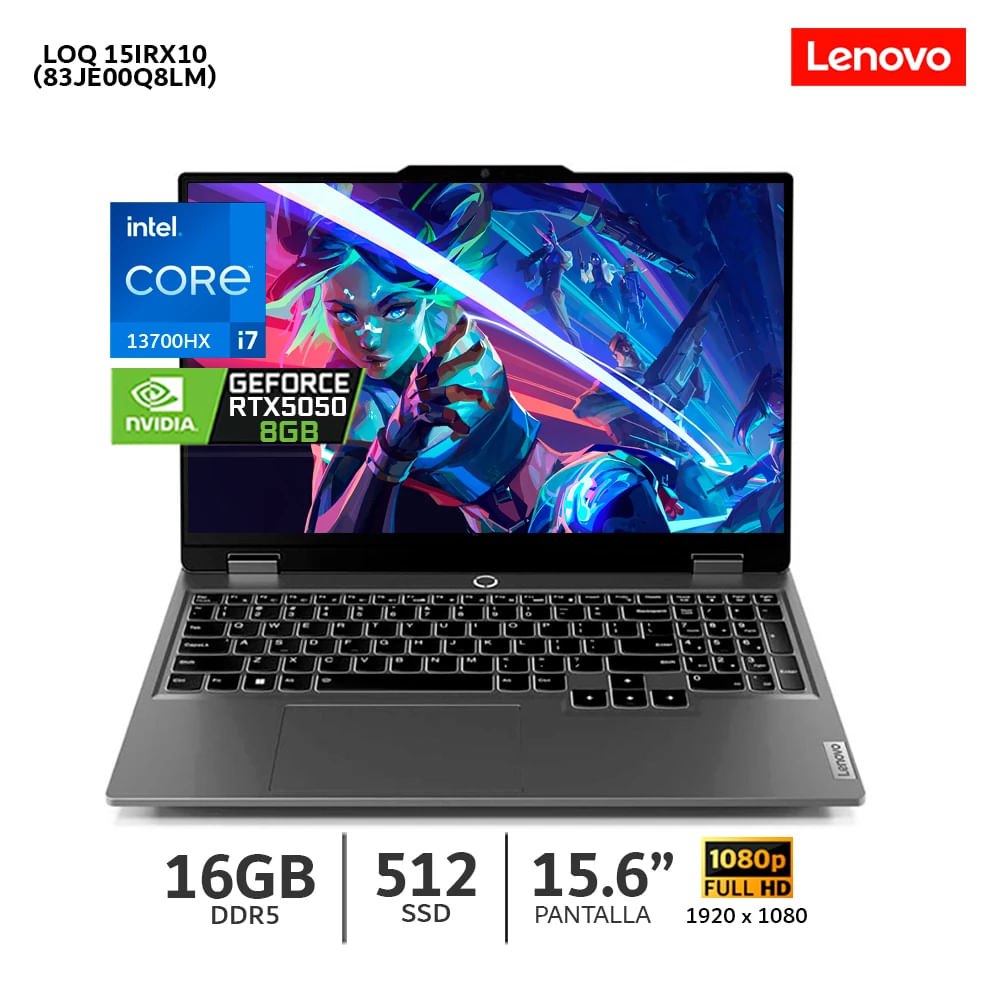 Imagen 2 del producto Laptop gamer Lenovo LOQ 15IRX10 15.6"", Intel Core i7-13700HX, 512GB SSD, 16GB RAM, FreeDos - sin Sistema Operativo, luna grey (83JE00Q8LM)