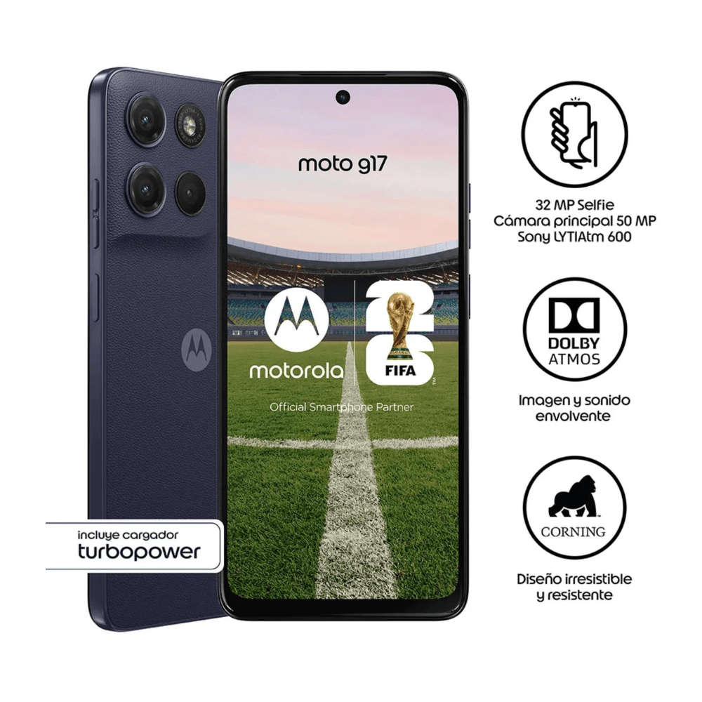 Imagen 2 del producto Celular Motorola G17 256GB, 4GB RAM, cámara trasera 50MP + 5MP y frontal 32MP, LTPS 6.7"", Azul
