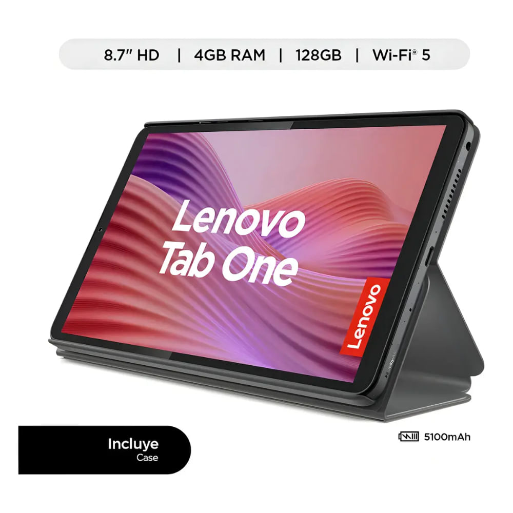 Imagen 2 del producto Tablet Lenovo Tab One 8.7"", 128GB, 4GB RAM, cámara principal 8MP y frontal 2MP, 5100mAh, MediaTek Helio G85, gris + Case