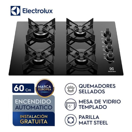 Imagen 2 del producto Combo: Encimera a gas Electrolux KE4GR 60 cm, 4 quemadores, vidrio templado, negro + Campana Electrolux DE6SB 60 cm
