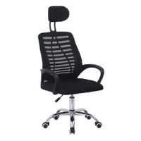 Silla ergonómica de oficina Cadi, cabecera, respaldo de malla, reposabrazos, negro