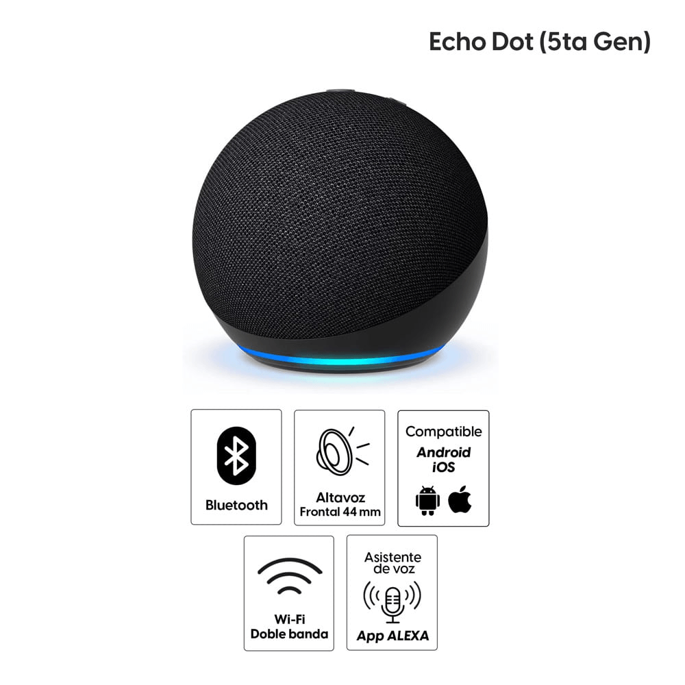 Imagen 2 del producto Parlante inteligente Amazon Echo Dot 5, Alexa, Wi-Fi, Bluetooth, sonido mejorado, negro